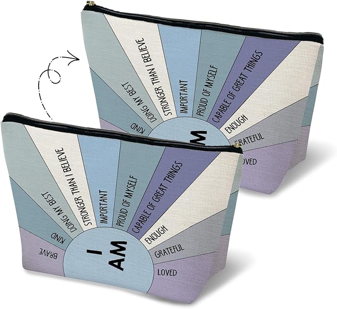 MKGRXZCW Inspirational Gifts, Blue Boho Makeup Bag, I Am Affirmation Positive Gifts Cosmetic Bag Travel Toiletry Bag for Women, Boho Blue Sunshine I am Brave Kind Zipper Makeup Pouch