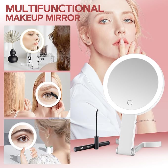 MIYADIVA 30X Magnifying Makeup Mirror with Light, Double-Sided 1X/30X Travel Makeup Mirror, 56 LED Lights, 3 Color Modes, Dimmable, USB-C Rechargeable, Portable Foldable Vanity Mirror for Women