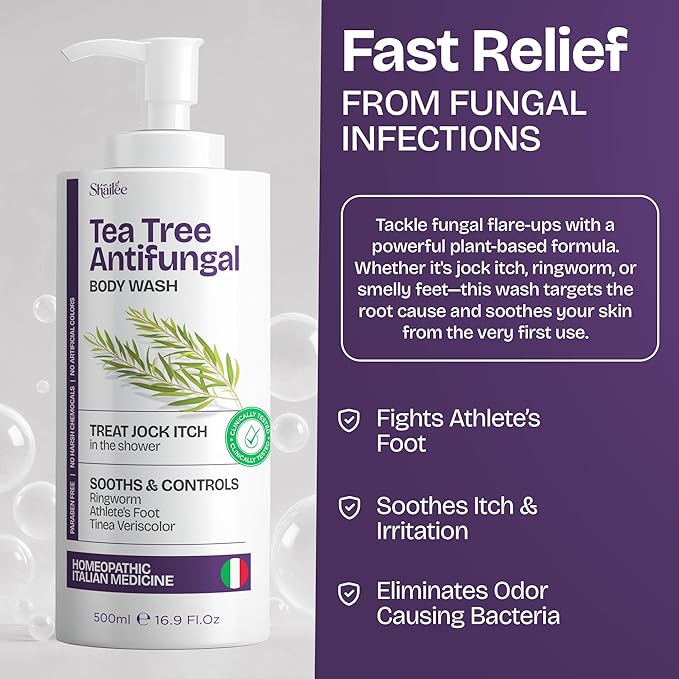 Shailee Antifungal Body Wash with Tea Tree Oil | Eczema Body Wash Treats Ringworm, Back Acne & Jock Itch | Antifungal Soap For Men And Women with 1% Tolnaftate (16.9 Fl Oz Pack of 1)