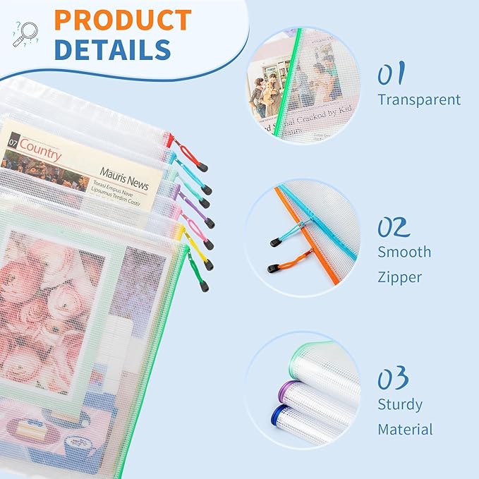 Umriox 32PCS 16 Colors Small Zipper Pouch, 9.5 x 7.1 in, Zipper Bags for Puzzles, School Office Supplies and Travel Storage