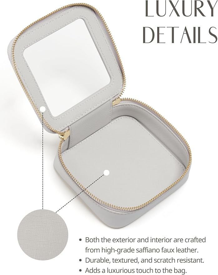 Popvibe Small Cosmetic Bag for Purse Mini Makeup Bag Cute Clear Make Up Pouch for Travel Tiny Leather White Make Up Organizer Case for Backpack Toiletry Bag Waterproof Square Pouch with Zipper
