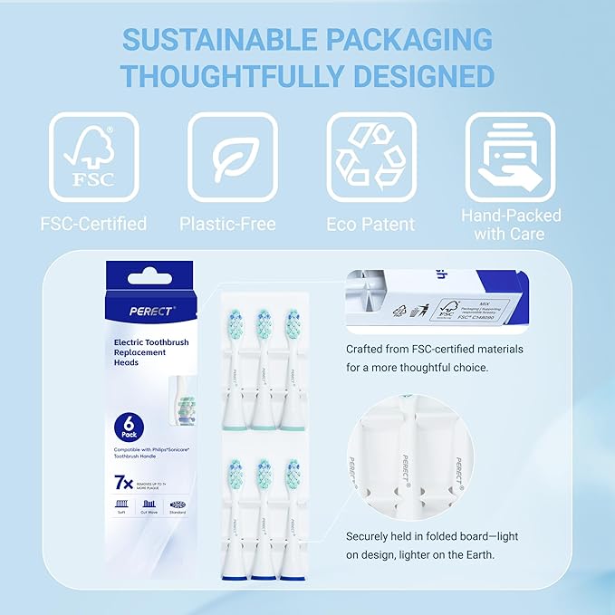 PERECT Replacement Toothbrush Heads for Philips Sonicare, 6 Pack
