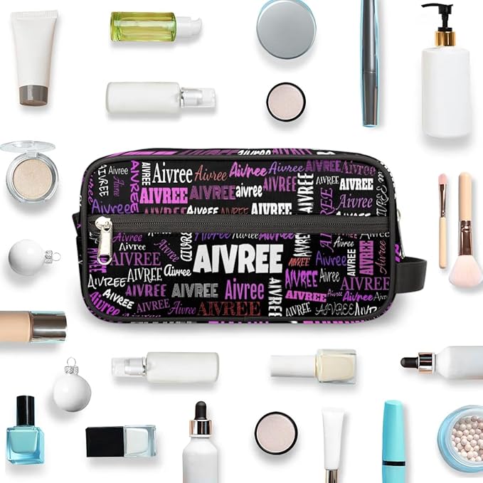 KFNHN Personalized Name Makeup Bag Travel Cosmetic Bag, Black Background