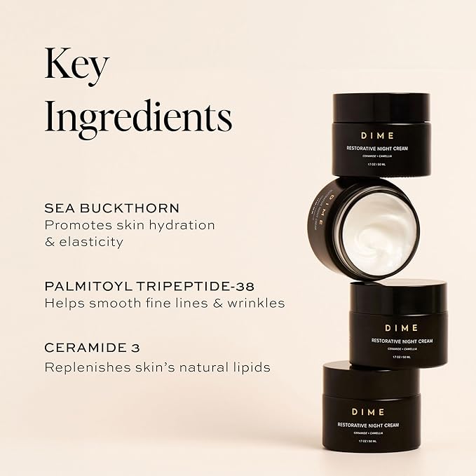 DIME Beauty Restorative Night Cream - Anti-Aging Face Moisturizer with Ceramides, Peptides, Sea Buckthorn and Squalane, Hydrating for Fine Lines and Wrinkles, Vegan, Cruelty-Free, 1.7 oz / 50 ml