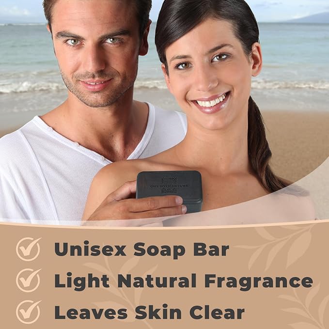 One With Nature Activated Charcoal Soap 4oz 3-Pack – Detoxifying and Exfoliating Charcoal Soap Bar with Dead Sea Salt for Face & Body, for Men & Women