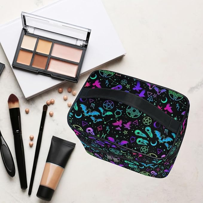 MNSRUU Makeup Bags, Gothic Different Magic Elements Makeup Organizer Bags Toiletry Bag Box Travel Cosmetic Bag Make Up Train Case for Women Teen Girl Ladies