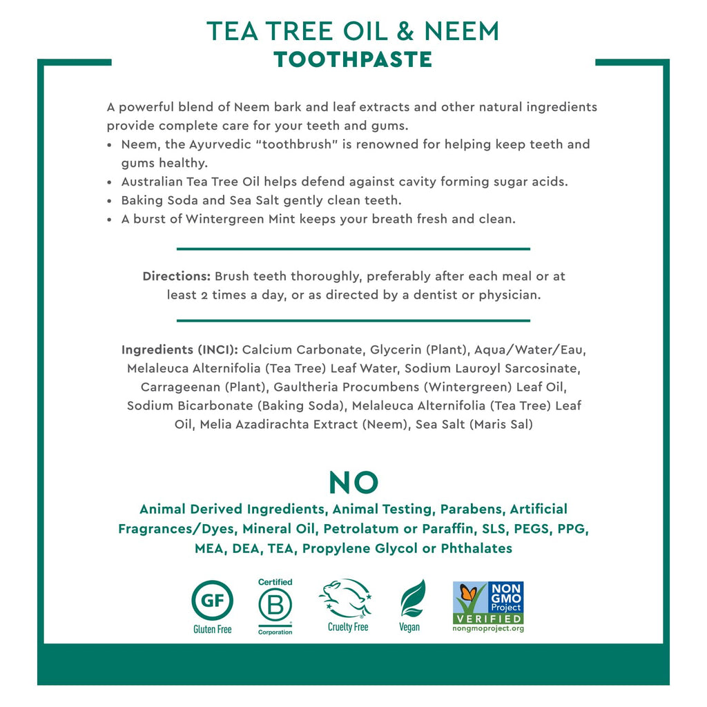 Desert Essence Tea Tree Oil and Neem Toothpaste, Wintergreen, 6.25 oz