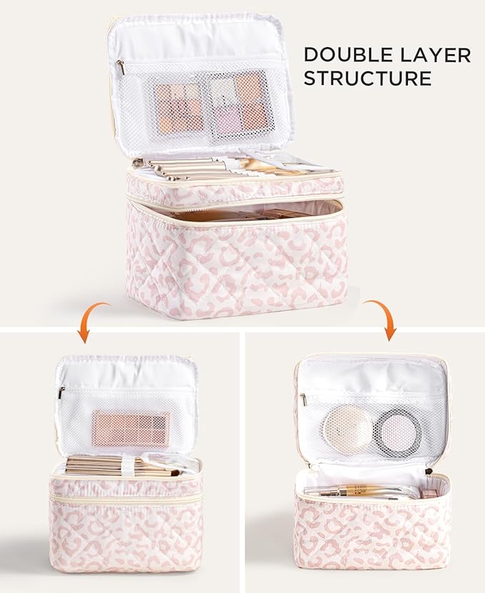 HBselect 2Pcs Travel Makeup Bag Large Quilted Cosmetic Bag Make up Bag