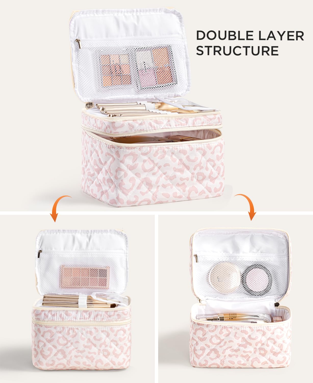 HBselect 2Pcs Travel Makeup Bag Large Quilted Cosmetic Bag Make up Bag