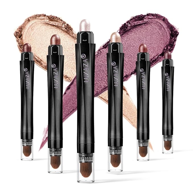 LUXAZA 6-Piece Matte and Shimmer Cream Eyeshadow Pencil Set, Waterproof Long Lasting Highlighter Stick, Champagne Rose Pink