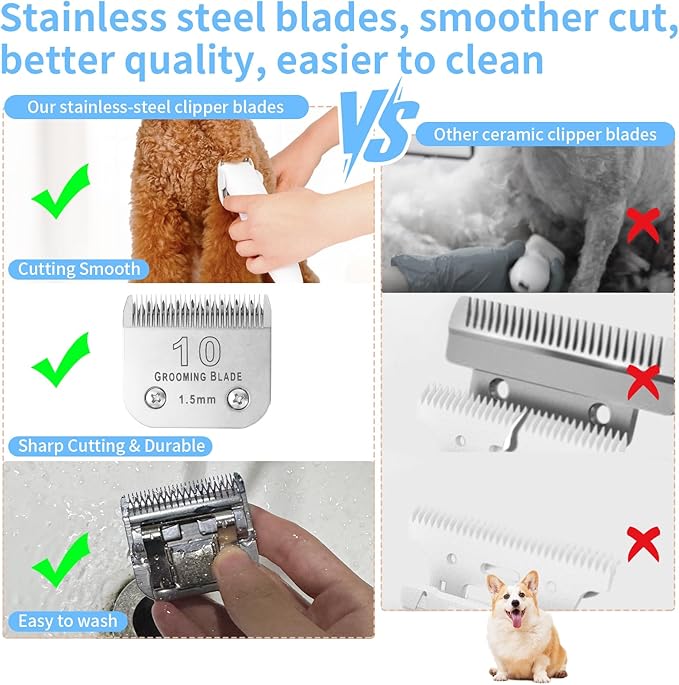 Size 10+15+30+40+7FC+5FC+4F+3-3/4FC Detachable Dog Grooming Blades, Compatible with Andis, Oster A5, Wahl KM10 Series Clippers, Silver (8 Packs)