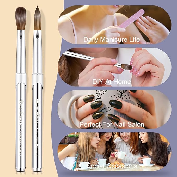 Shine Chance Acrylic Nail Art Brush Size 12, 100% Pure Kolinsky Hair Oval Nail Brush for Acrylic Application, Professional Nail Extension Manicure Tool Striping Nail Drawing Pen for DIY Home Salon