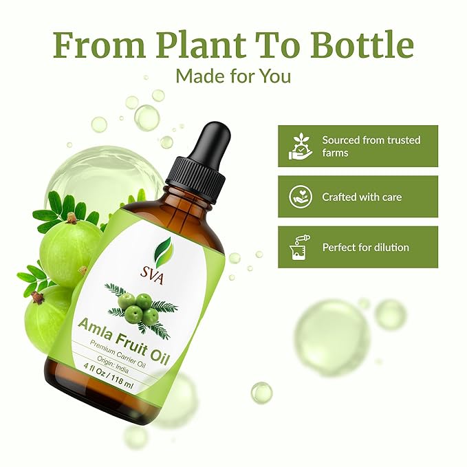 SVA Amla Oil 4oz (118ml) Premium Carrier Oil with Dropper for Hair Care, Hair Oiling, Scalp Massage, & Skin Care