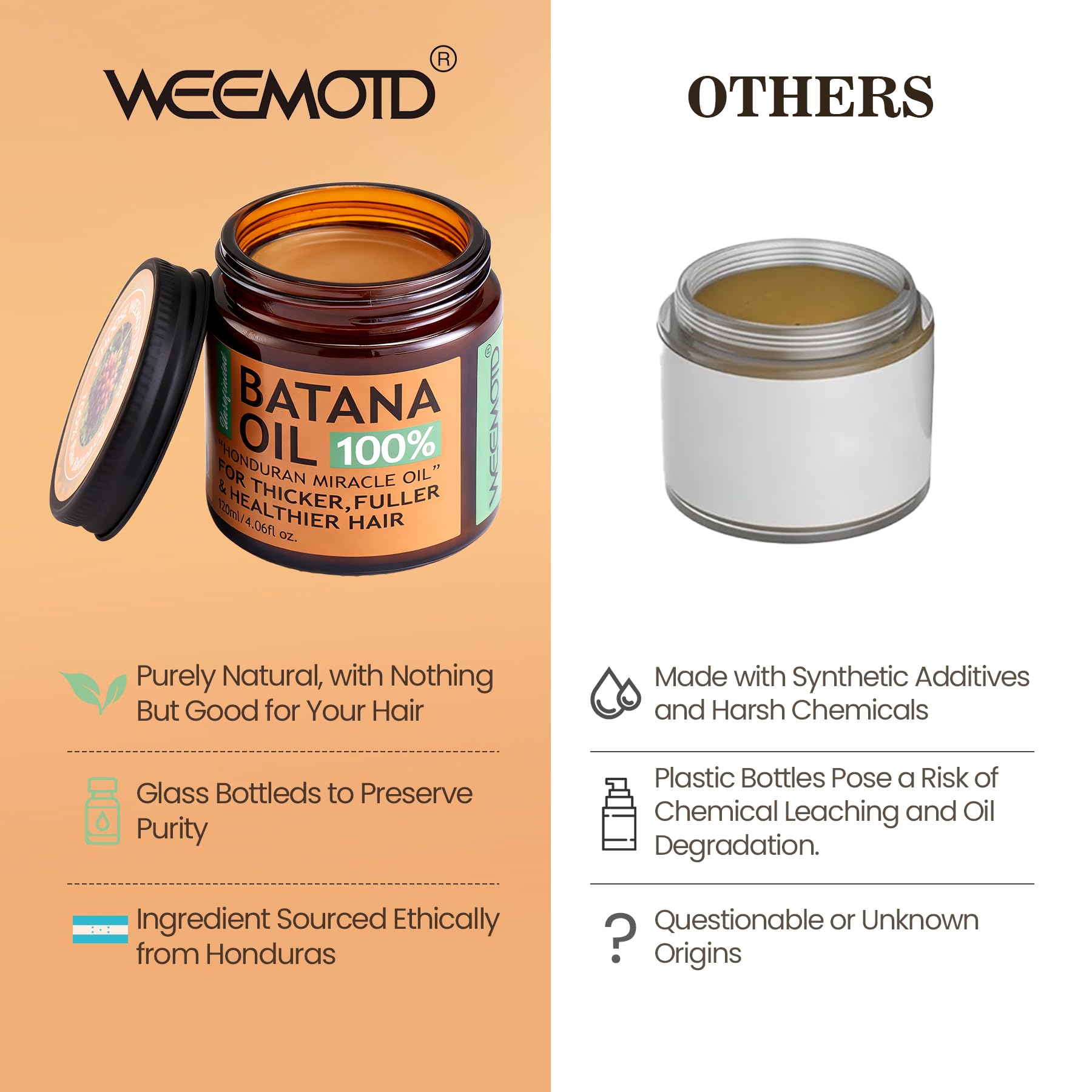 WEEMOTD 100% Raw Batana Oil for Hair, Unrefined Conditioning Scalp Oil from Honduras, Moisturizing Hair Mask, Adds Shine & Softness for Men & Women (2 Fl Oz, Bright Coffee)