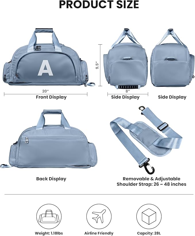 Preteen Birthday Gifts, Initial Gym Bags with Shoe Compartment, Dance Bag for Girls, Monogram Kid Overnight Bags, Teen Girl Gift Trendy Stuff-Travel Weekender Duffel (Letter A)