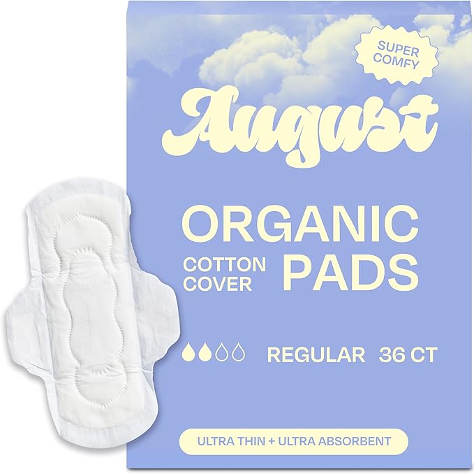 August Organic Pads for Women, 36-Pack Regular Organic Pads with Wings