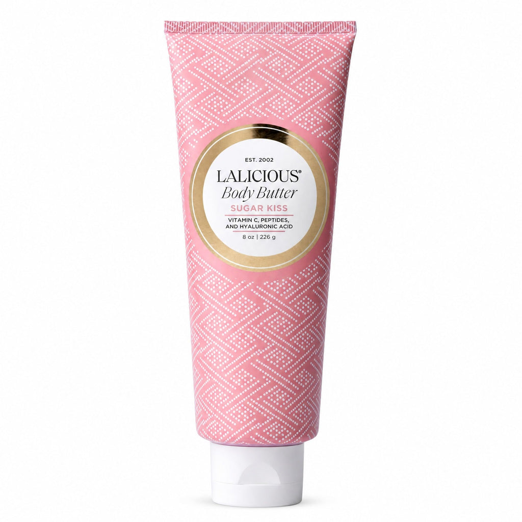 LALICIOUS Sugar Kiss® Whipped Body Butter 8oz | Ultra-Hydrating Shea Butter Body Cream with Hyaluronic Acid, Vitamin C & Peptides | Deep Moisturizing Lotion for Dry Skin | Non-Greasy, Fast-Absorbing