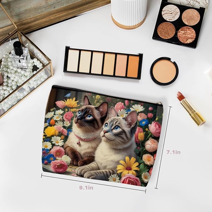 Colorful Flower Cat Makeup Bag, Travel Makeup Case Cosmetic Bags for Women