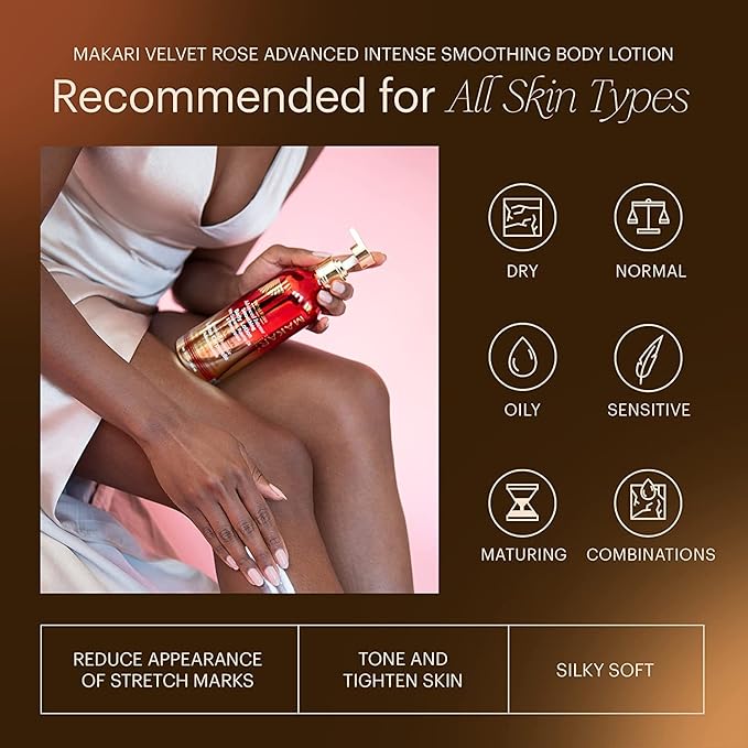 MAKARI Velvet Rose Advanced Intense Smoothing Body Lotion (16.8 oz) | Skin Firming and Tightening Lotion and Body Moisturizer | Anti-Aging Body Lotion for Dry Skin | Body Skin Care Products