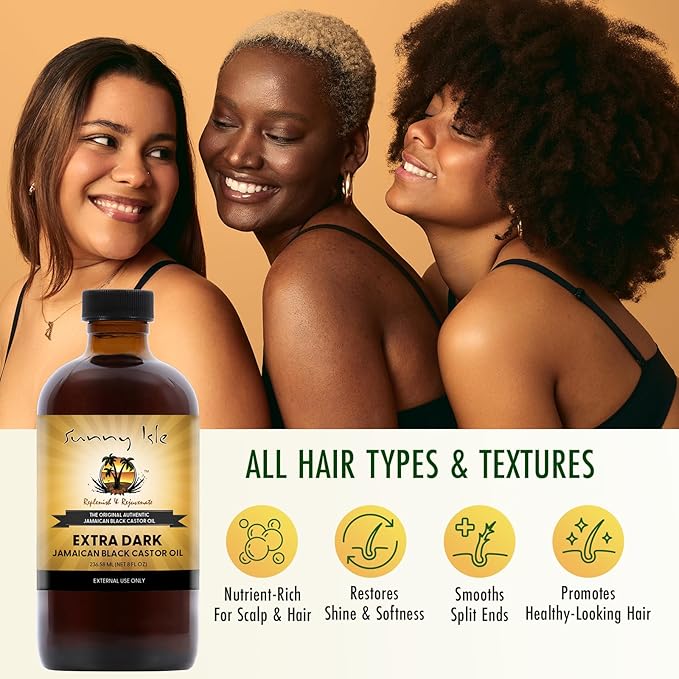 Sunny Isle Extra Dark Jamaican Black Castor Oil 8oz | Hair, Scalp, Skin