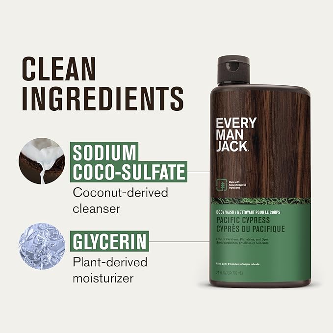 Every Man Jack Hydrating Body Wash for Men, Pacific Cypress, 2pk