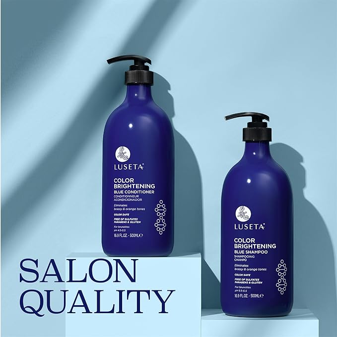 Luseta Color Brightening Blue Shampoo and Conditioner Set Orange & Copper Neutralizing for Brunettes & Dark Blondes, Brassiness Control Tone Correcting for Color Treated Hair, Sulfate Free 2x 16.9oz