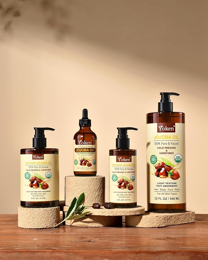 Yoken Organic Jojoba Oil 8oz, USDA Certified Pure for Hair, Skin Care