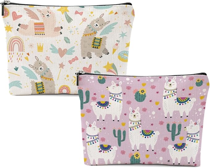 XFN Llama Gifts, 2 Pcs Alpaca Makeup Bag, Cute Animal Cosmetic Bag Travel Pouch, Alpaca Llama Lovers Gift for Women Girls Daughter Sisters Best Friends Farm Animals Graduation Birthday