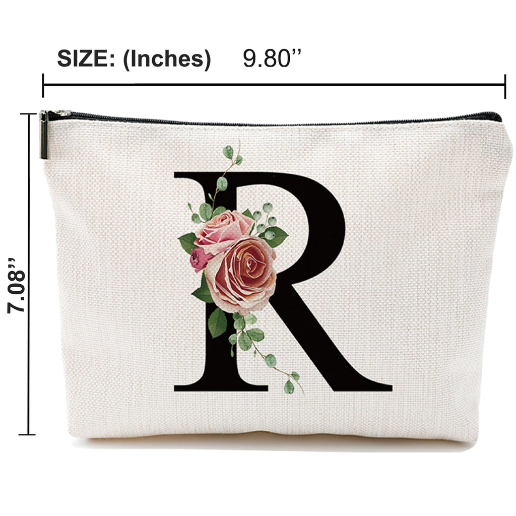 Initial A-Z Personalized Letter Makeup Bag, Monogrammed Bridesmaid Gifts/Presents Cosmetic Bag, Portable Stationery Storage Organizer Pouch, Friendship Love Travel Makeup Bags