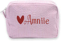 jcyif Custom Makeup Bag Personalized Cosmetic Bag Cute Seersucker Travel Toiletry Bag for Women Embroidered Bag Organizer for Bride Makeup Bag Gift Pink