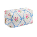 JOVAKIT Square Makeup Bag Cute Cosmetic Bag for Women, Floral Coquette Aesthetic Toiletry Bag, Zipper Make Up Pouch, Travel Make Up Organizer Bag (Blue Bowknot)