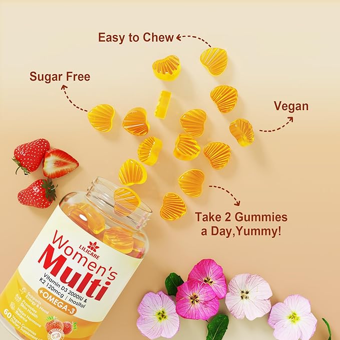 Womens Multivitamin Gummy, GLP-1 Friendly Methylated Multivitamin for Women w/Omega 3（DHA/EPA), Vitamin D3 K2, Calcium, B Complex, L-MethylFolate, Methyl B12, Women's Vitamins, Sugar Free, 120Cts