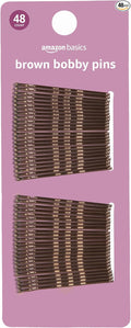 Amazon Basics No Slip Bobby Pins for All Hair Types, Secure Hold Hair Pins for Updos, Brunette Brown, 48 Count