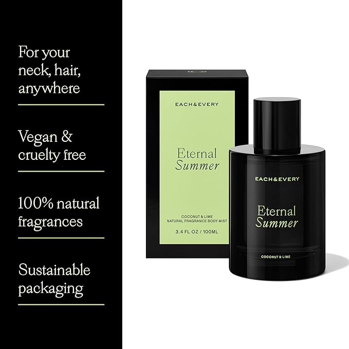 Each & Every Hair & Body Mist - Hair Perfume & Body Spray for Women & Men, 100% Natural Fragrance, Coconut & Lime, Sweet Tart Tropical (Eternal Summer) - Vegan, Paraben Free, 3.4 fl oz