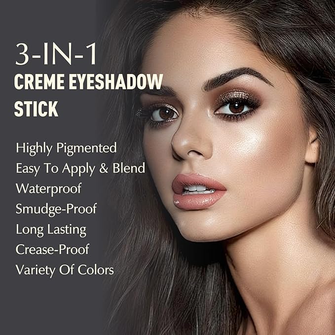Wugbc Taupe Shimmer Eyeshadow Stick, Cream Eyeshadow Long-Lasting Crease-Proof Neutral Glitter Eye Shadow Eyeliner Pencil High Pigmented Highlighter Makeup with Blending Brush & Built-in Sharpener