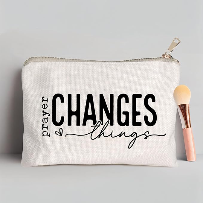 HubbgDesign Prayer Changes Things Makeup Bag Christian Worthy You Matter Travel Bag Religious Faith Makeup Case Bible Verse Cosmetic Bag Sister Christian Gift Toiletry Bag Gift