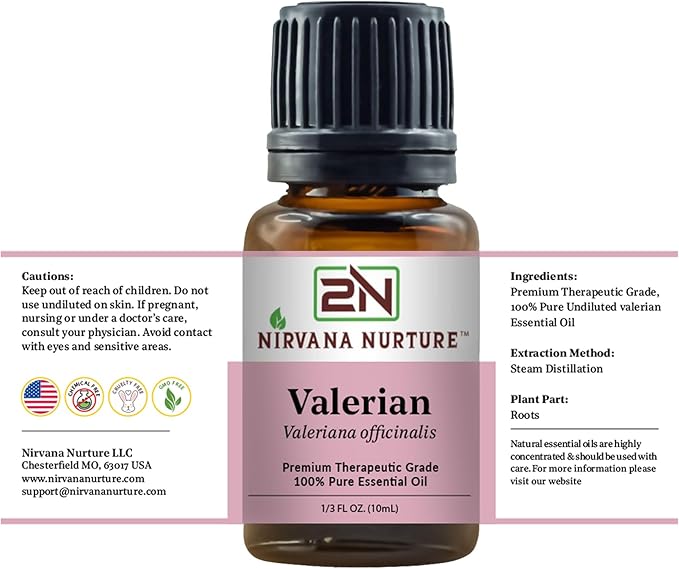 Nirvana Nurture Valerian Essential Oil, 100% Pure Undiluted, Aromatherapy Oil for Diffuser, Hair & Skin Care