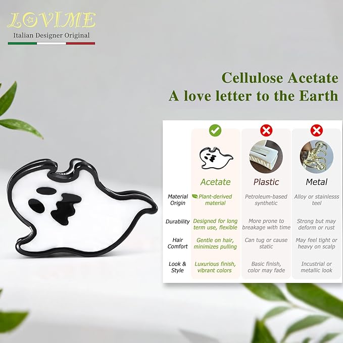 Cute Halloween Hair Clips for Women Mini White Ghost Acetate Clip Claws