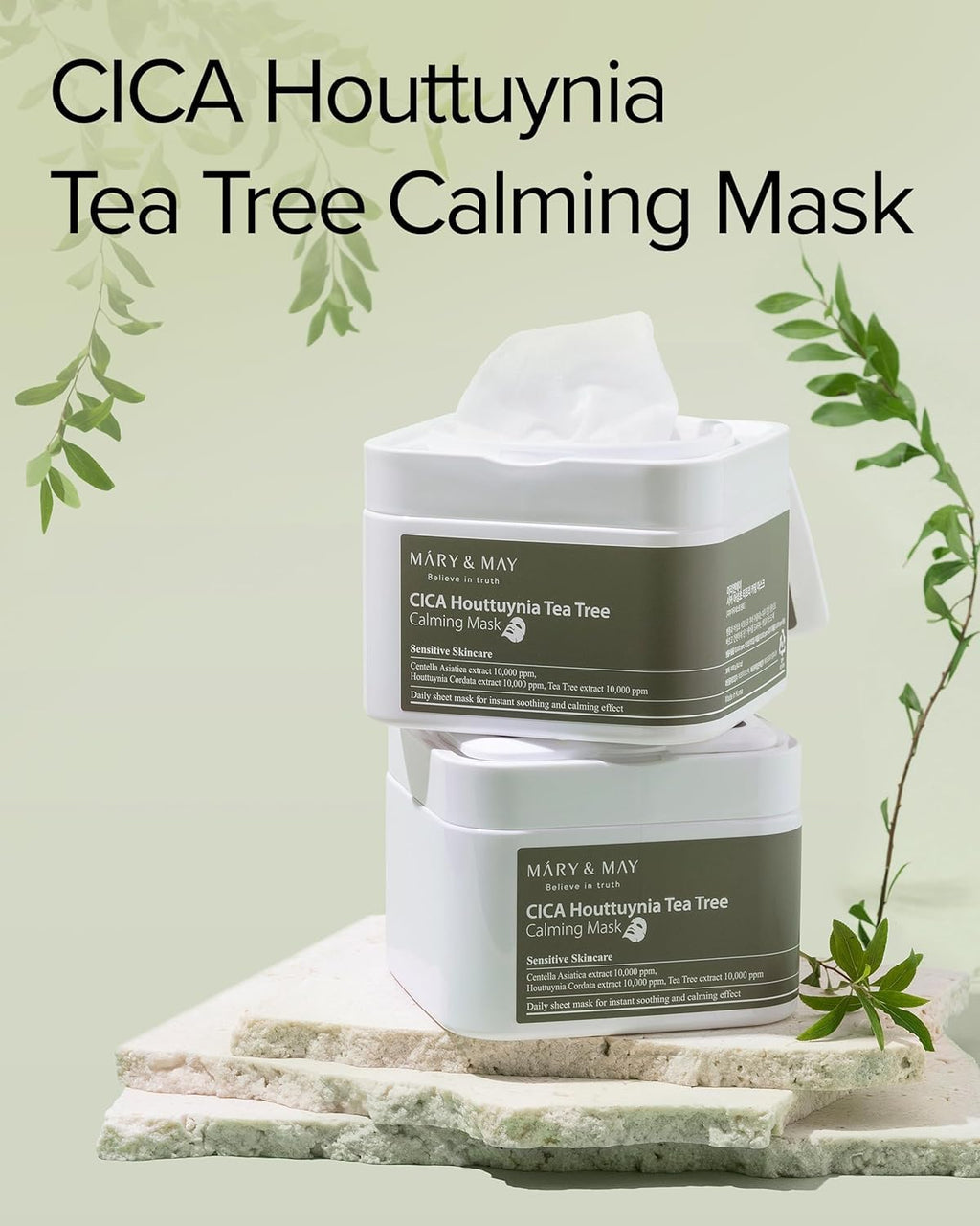 Mary&May CICA Heartleaf Tea Tree Calming Mask, 30 Sheets Pull-Out