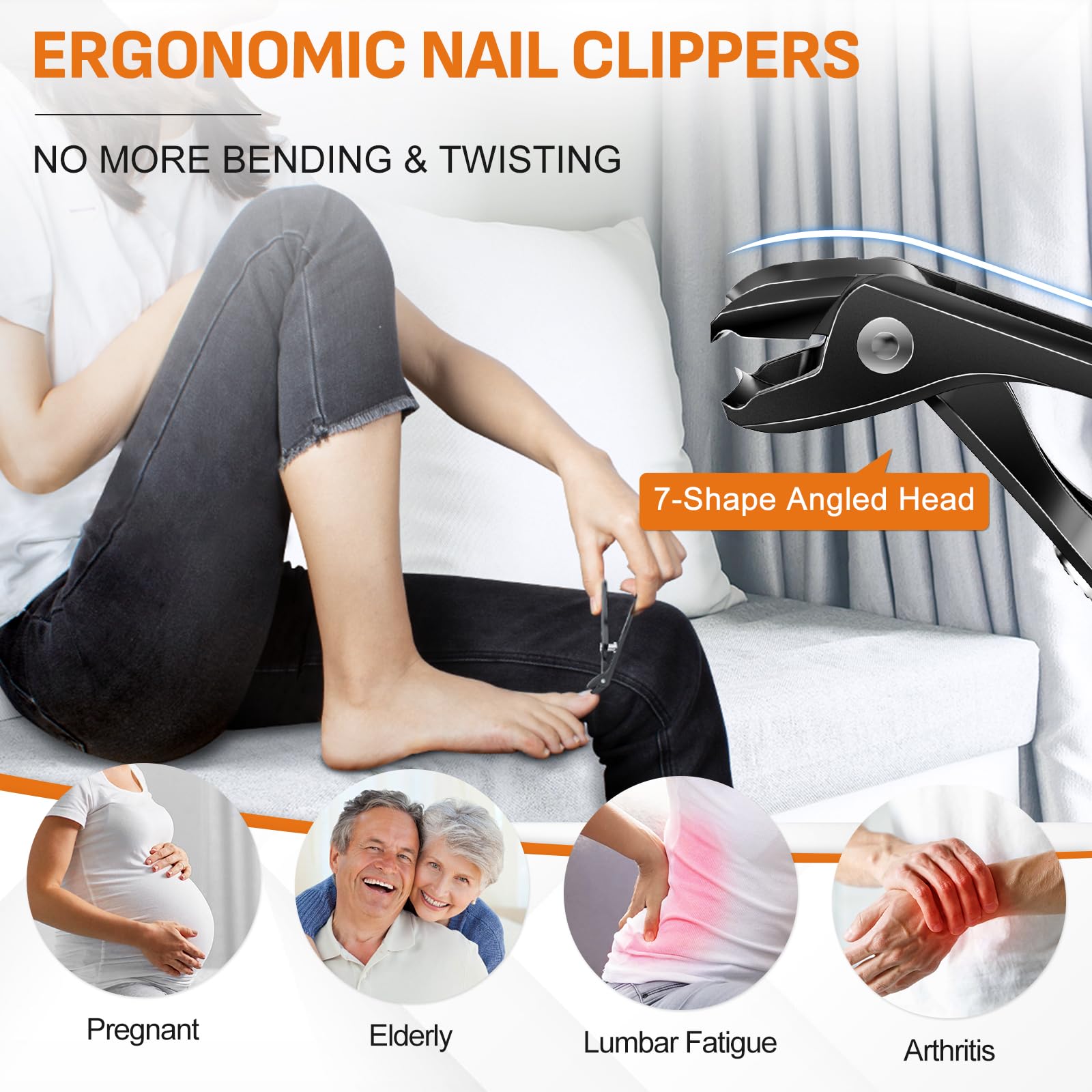 DRMODE Nail Clippers for Men Thick Nails, Angled Head Toe Nail Clippers for Thick Nails for Seniors, Wide Jaw Opening Toenail Clippers Heavy Duty Fingernail Clipper with Catcher Long Handle - Black