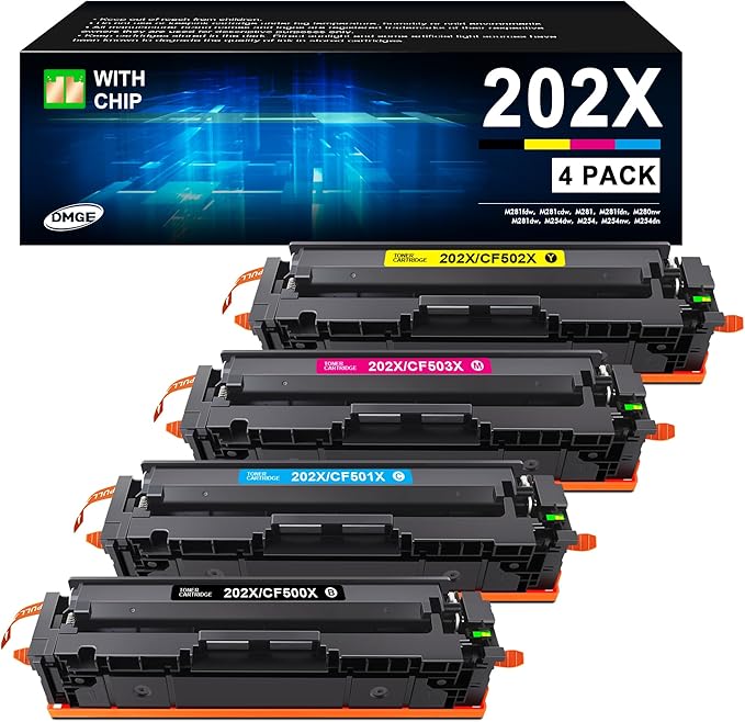 202X Toner Cartridges High Yield - 4 Pack Compatible Replacement for HP 202X 202A MFP M281fdw Toner, Works for HP Color LaserJet Pro MFP M281fdw M281cdw M281fdn M254dw M254dn Printer | CF500X
