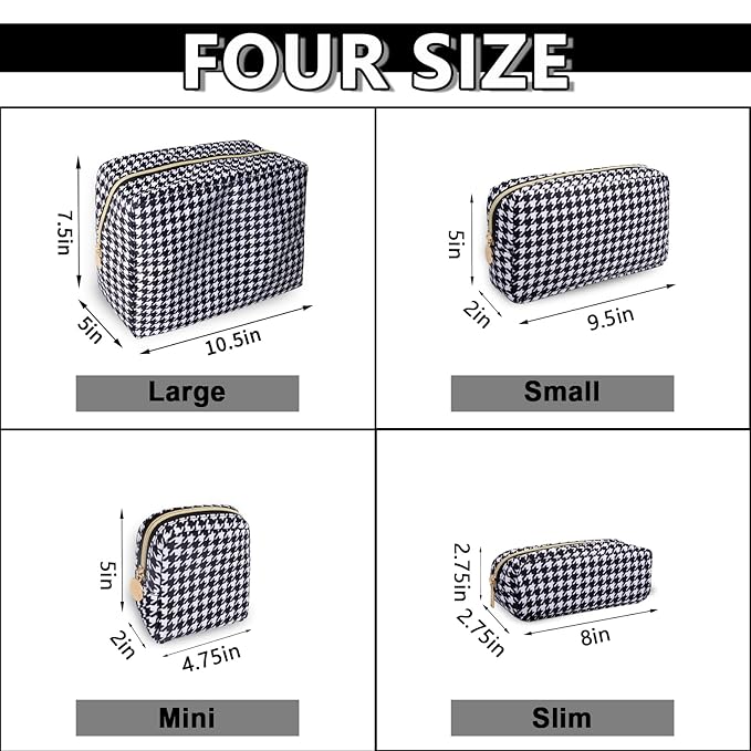 UIXIZQ Mini Makeup Pouch for Purse， Small Cosmetic Bag Pouch Nylon Travel Toiletry Organizers for Women Girls, Cute Storage Zipper Pouch Coin Purse for School Work Camping(Mini-Houndstooth)