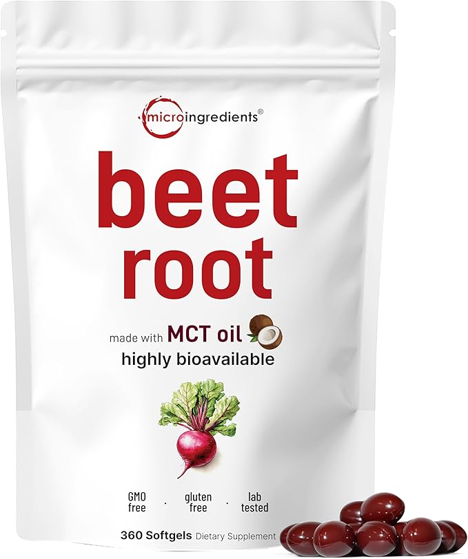 Micro Ingredients Beet Root Extract, 360 Softgels with MCT Oil | Natural Beet Root Source | Beetroot Supplements | Non-GMO