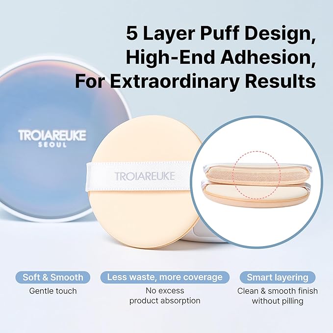 TROIAREUKE Seoul Bridal Cushion Foundation(22,Yellow Beige), Korean Cushion