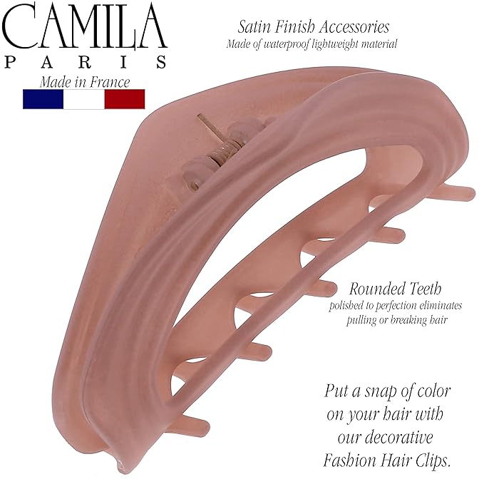 Camila Paris CP3530 French Hair Clips for Women, 3" Pink, Medium Claw Clip Strong Hold All Day, No Damage No Slip Claw Clips for Thick Curly Wavy Fine Straight Hair, Jaw Clip Made in France