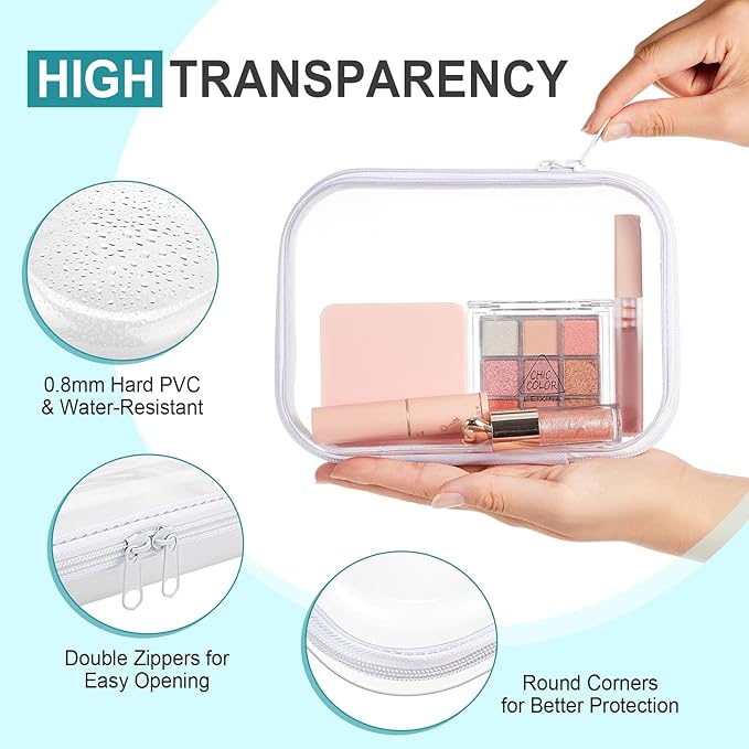 Sanwuta 6 Pcs Clear Hard Zipper Case Plastic Zipper Pouches Transparent Makeup Bag Pencil Case Pouches Toiletry Diaper Bag for Travel Toy Storage Organizer Bins(White,7.09 x 5.12 x 2 Inch)