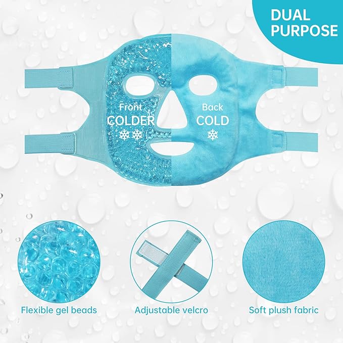 ZNÖCUETÖD Cold Face Ice Mask Facial Ice Pack, Hot Cold Compress for Face