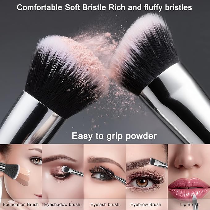 VIVID BEAUTY 18 Pcs Pro Deluxe Makeup Brushes with Travel Case, Premium Powder Foundation Blending Concealer Blush Eyeshadow Face and Eye Make up Brush kit with labels for Beginner(Black)