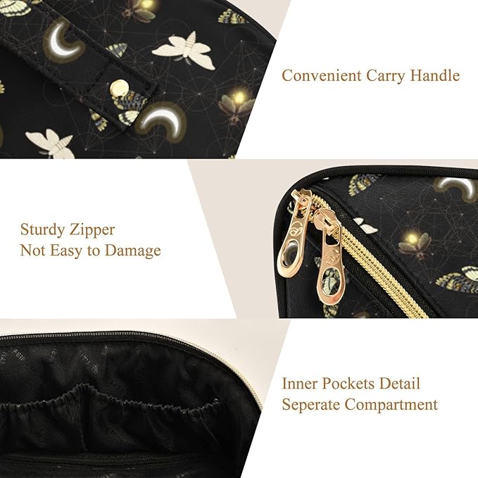 MNSRUU Makeup Organizer Bag, Death Moth Butterfly Travel Makeup Bags Makeup Vanity Case Large Capacity Rhombus Cosmetic Toiletry Bag for Girl Women Ladies