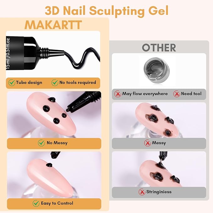 Makartt 3D Nail Gel, 2 Pcs 15g Nail Sculpting Gel for Molding and Drawing